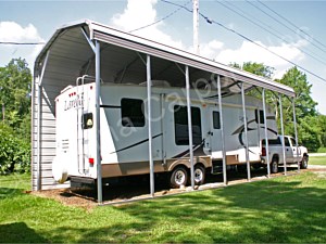 Boxed Eave Roof Style RV Carport with One Side Closed